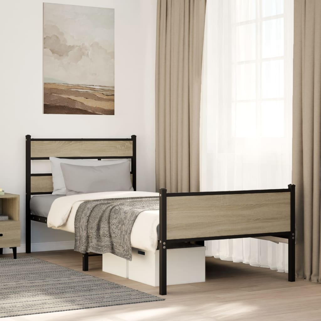 Bed Frame without Mattress Sonoma Oak 107x203 cm Engineered Wood