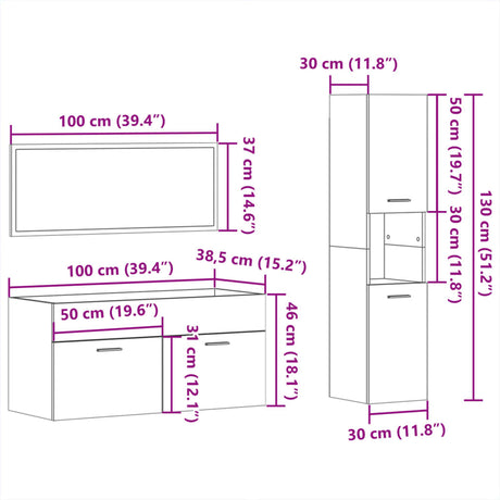 3 Piece Bathroom Furniture Set Engineered Wood