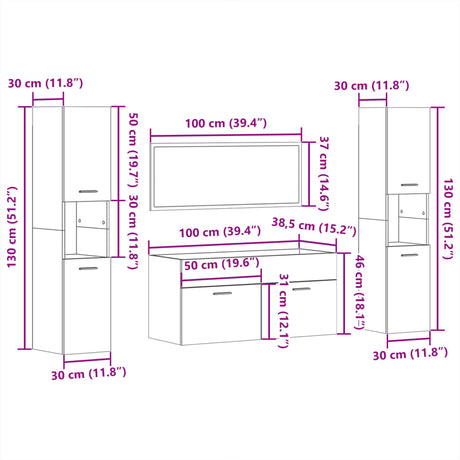 4 Piece Bathroom Furniture Set Engineered Wood
