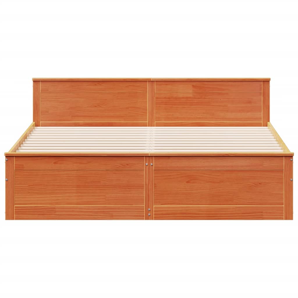 Bed Frame without Mattress with Headboard Wax Brown 200x200 cm Solid Wood Pine