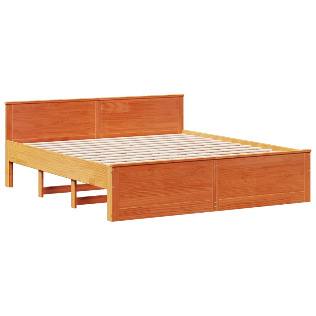 Bed Frame without Mattress with Headboard Wax Brown 200x200 cm Solid Wood Pine