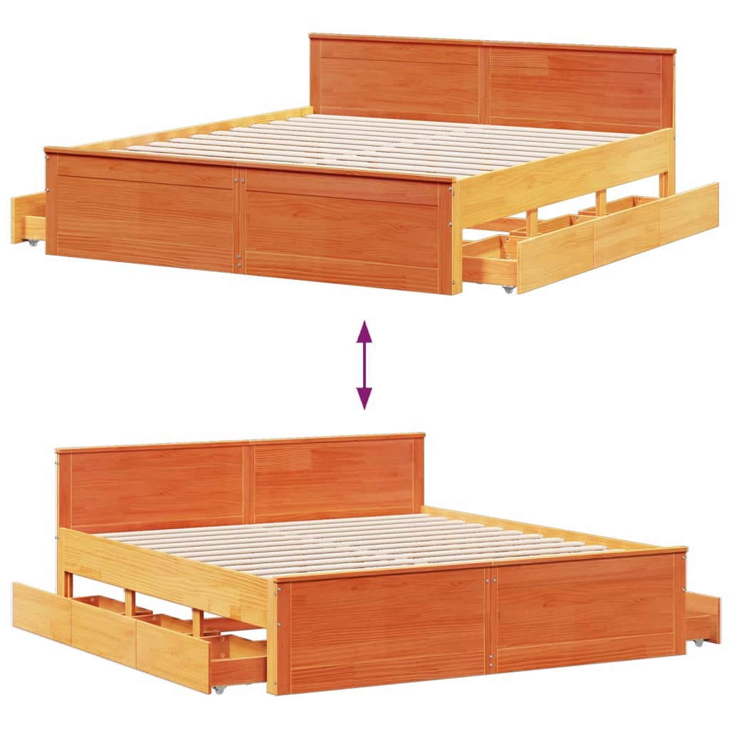 Bed Frame without Mattress with Headboard Wax Brown 200x200 cm Solid Wood Pine