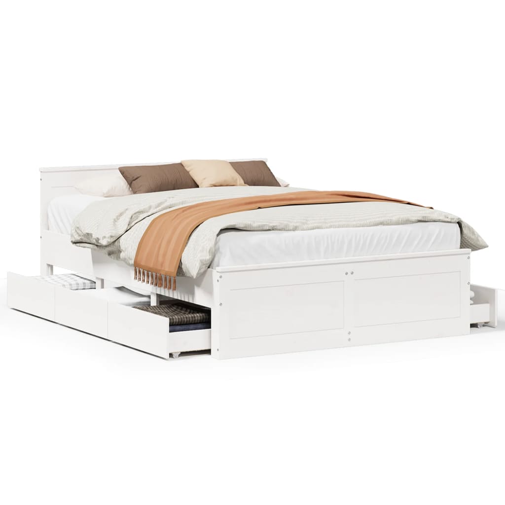 Bed Frame without Mattress with Headboard White 160x200 cm Solid Wood Pine