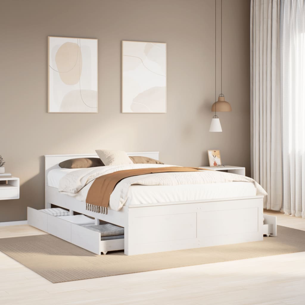 Bed Frame without Mattress with Headboard White 160x200 cm Solid Wood Pine