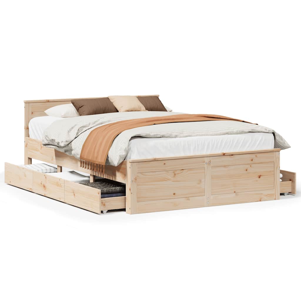 Bed Frame without Mattress with Headboard 140x190 cm Solid Wood Pine