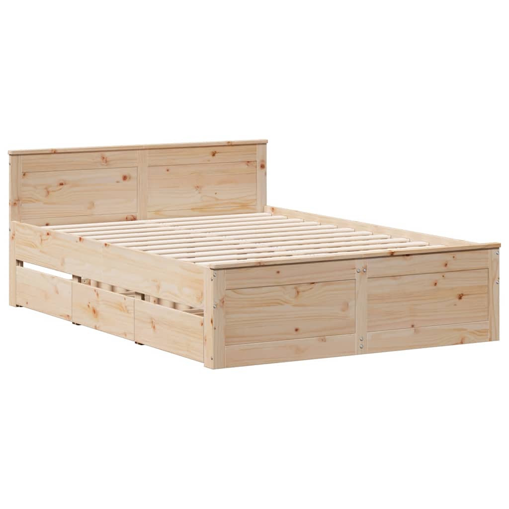 Bed Frame without Mattress with Headboard 140x190 cm Solid Wood Pine