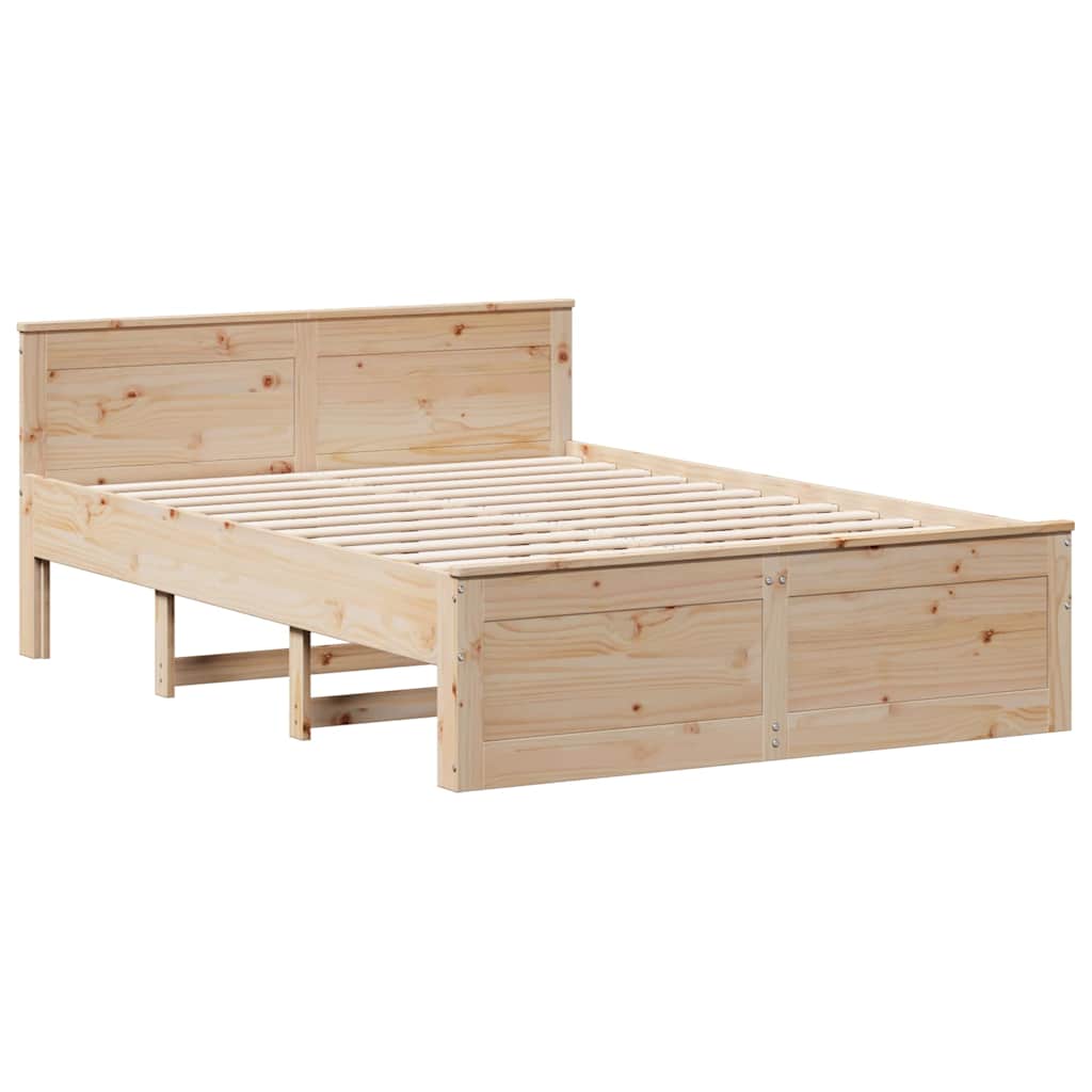Bed Frame without Mattress with Headboard 140x190 cm Solid Wood Pine