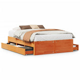 Bed Frame without Mattress with Drawers Wax Brown 140x190 cm Solid Wood Pine