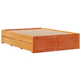 Bed Frame without Mattress with Drawers Wax Brown 140x190 cm Solid Wood Pine