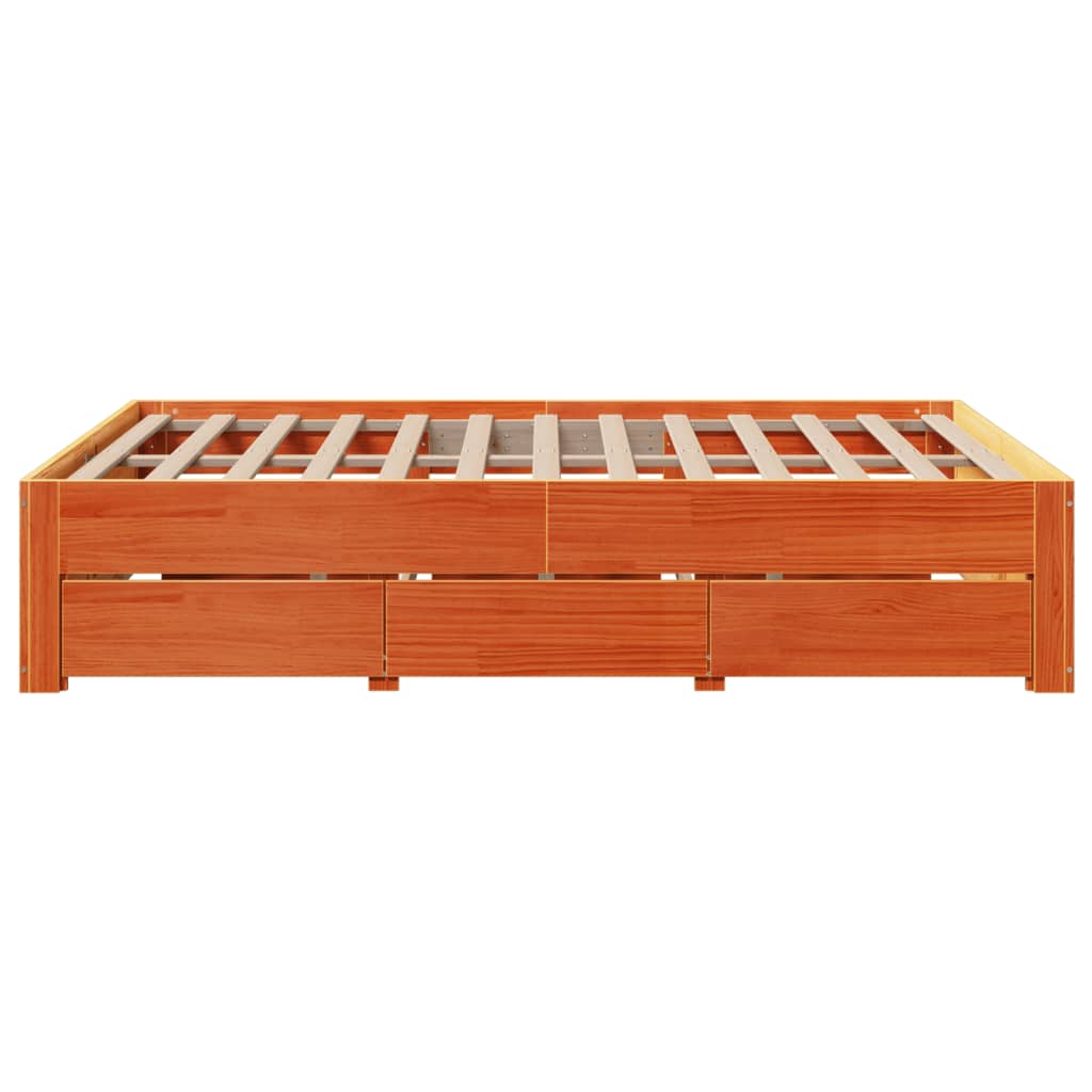 Bed Frame without Mattress with Drawers Wax Brown 140x190 cm Solid Wood Pine