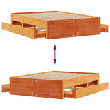 Bed Frame without Mattress with Drawers Wax Brown 140x190 cm Solid Wood Pine