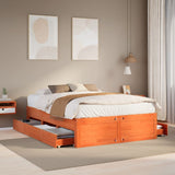 Bed Frame without Mattress with Drawers Wax Brown 140x190 cm Solid Wood Pine