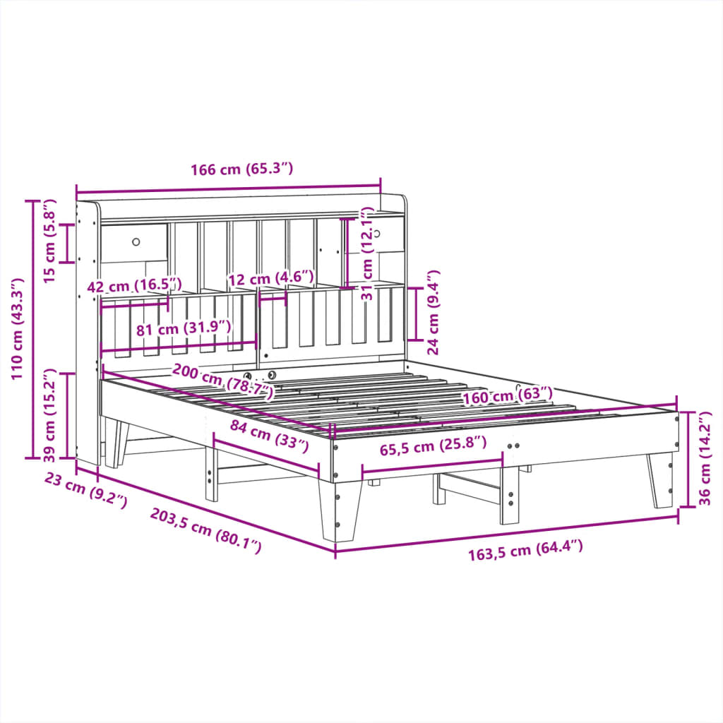 Bed Frame without Mattress White 160x200 cm Solid Wood Pine
