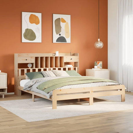 Bookcase Bed Without Mattress King Size Solid Wood Pine