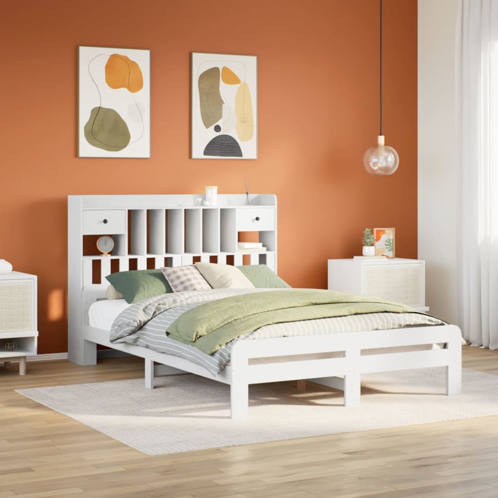 Bookcase Bed without Mattress White 140x190 cm Solid Wood Pine