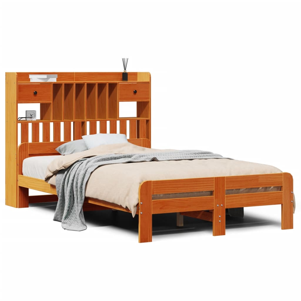 Bookcase Bed without Mattress Wax Brown 120x190 cm Small Double Solid Wood Pine