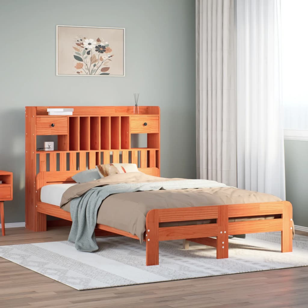 Bookcase Bed without Mattress Wax Brown 120x190 cm Small Double Solid Wood Pine