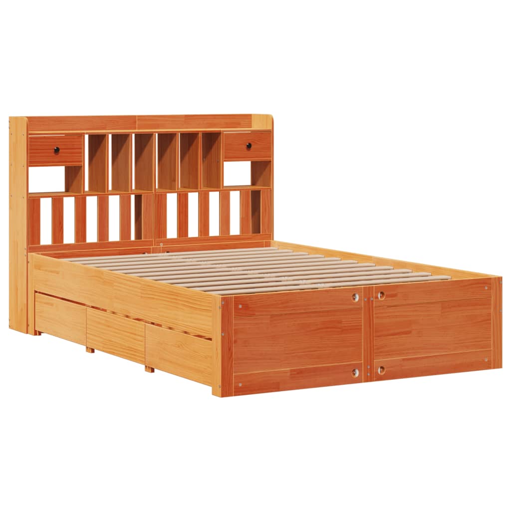 Bookcase Bed without Mattress Wax Brown 140x200 cm Solid Wood Pine