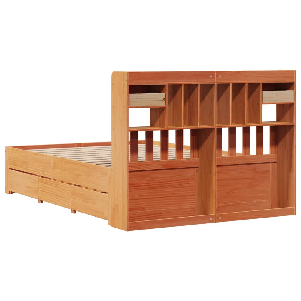 Bookcase Bed without Mattress Wax Brown 140x200 cm Solid Wood Pine