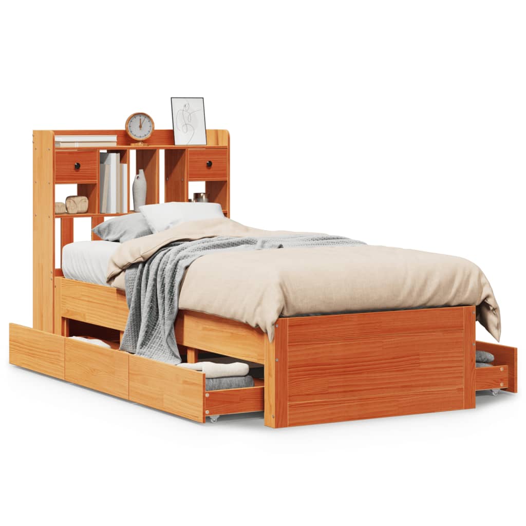 Bookcase Bed without Mattress Wax Brown 90x200 cm Solid Wood Pine
