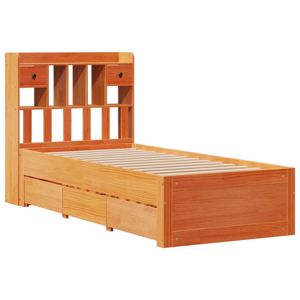 Bookcase Bed without Mattress Wax Brown 90x200 cm Solid Wood Pine
