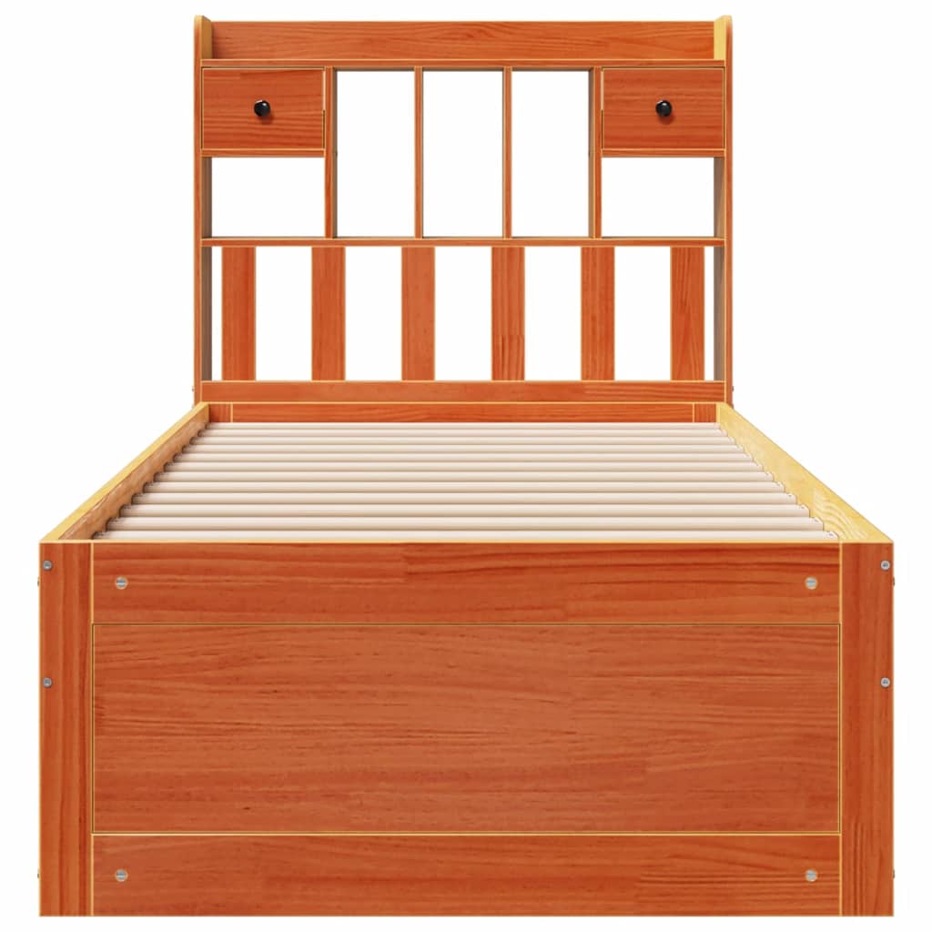 Bookcase Bed without Mattress Wax Brown 90x200 cm Solid Wood Pine