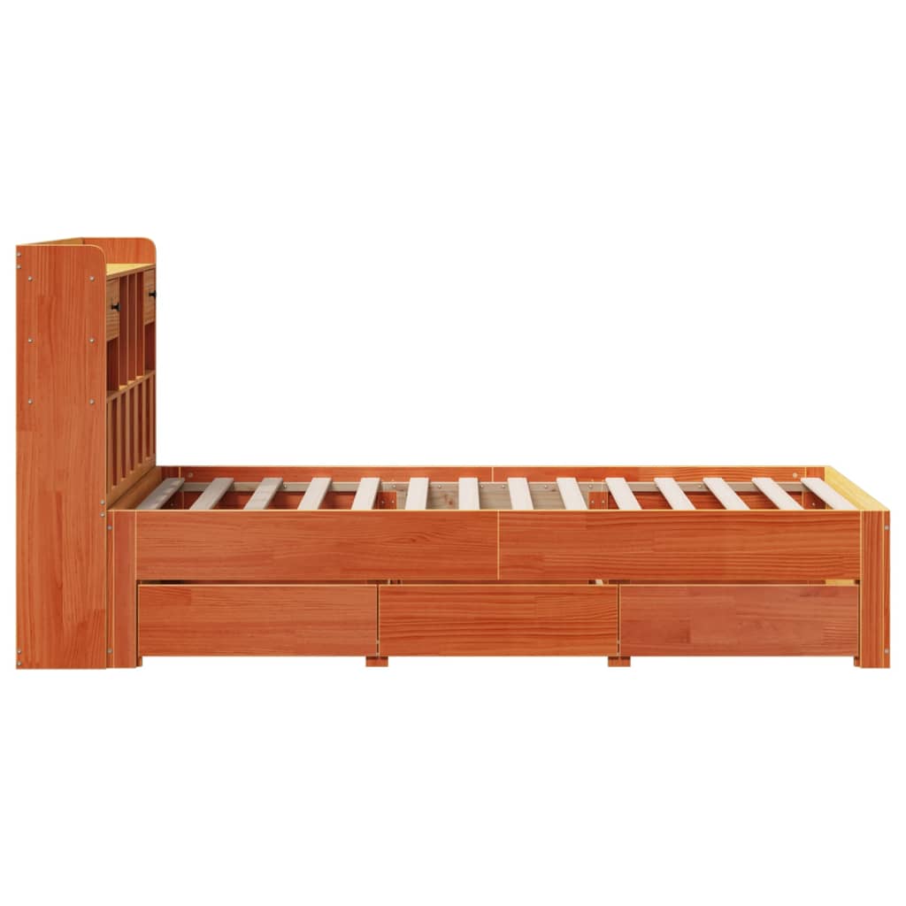 Bookcase Bed without Mattress Wax Brown 90x200 cm Solid Wood Pine