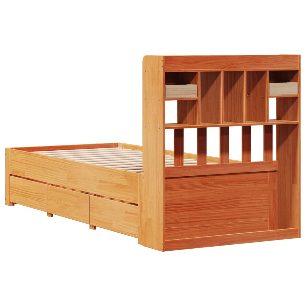 Bookcase Bed without Mattress Wax Brown 90x200 cm Solid Wood Pine
