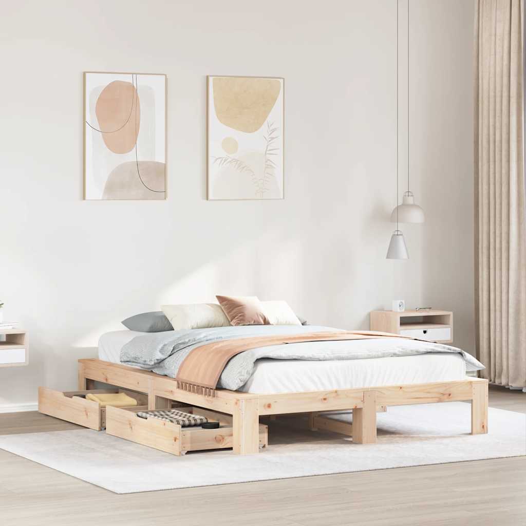 Bed Frame without Mattress 150x200 cm King Size Solid Wood Pine
