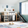 Kids' Loft Bed With Curtains White&Black Solid Wood Pine