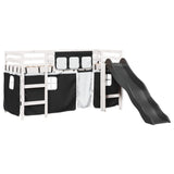 Kids' Loft Bed With Curtains White&Black Solid Wood Pine