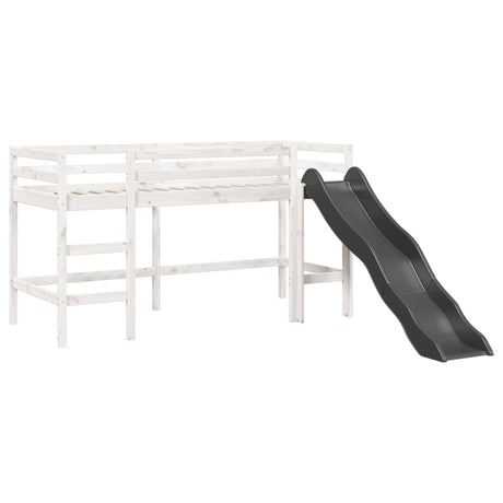 Kids' Loft Bed With Curtains White&Black Solid Wood Pine