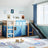Kids' Loft Bed With Curtains White&Black Solid Wood Pine
