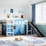 Kids' Loft Bed With Curtains White&Black Solid Wood Pine