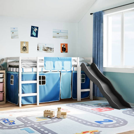 Kids' Loft Bed With Curtains White&Black Solid Wood Pine