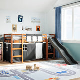 Kids' Loft Bed With Curtains White&Black Solid Wood Pine
