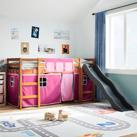 Kids' Loft Bed With Curtains White&Black Solid Wood Pine