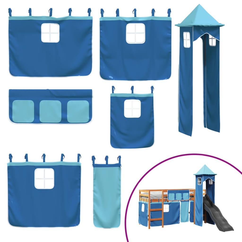 Kids' Loft Bed With Tower Blue Solid Wood Pine