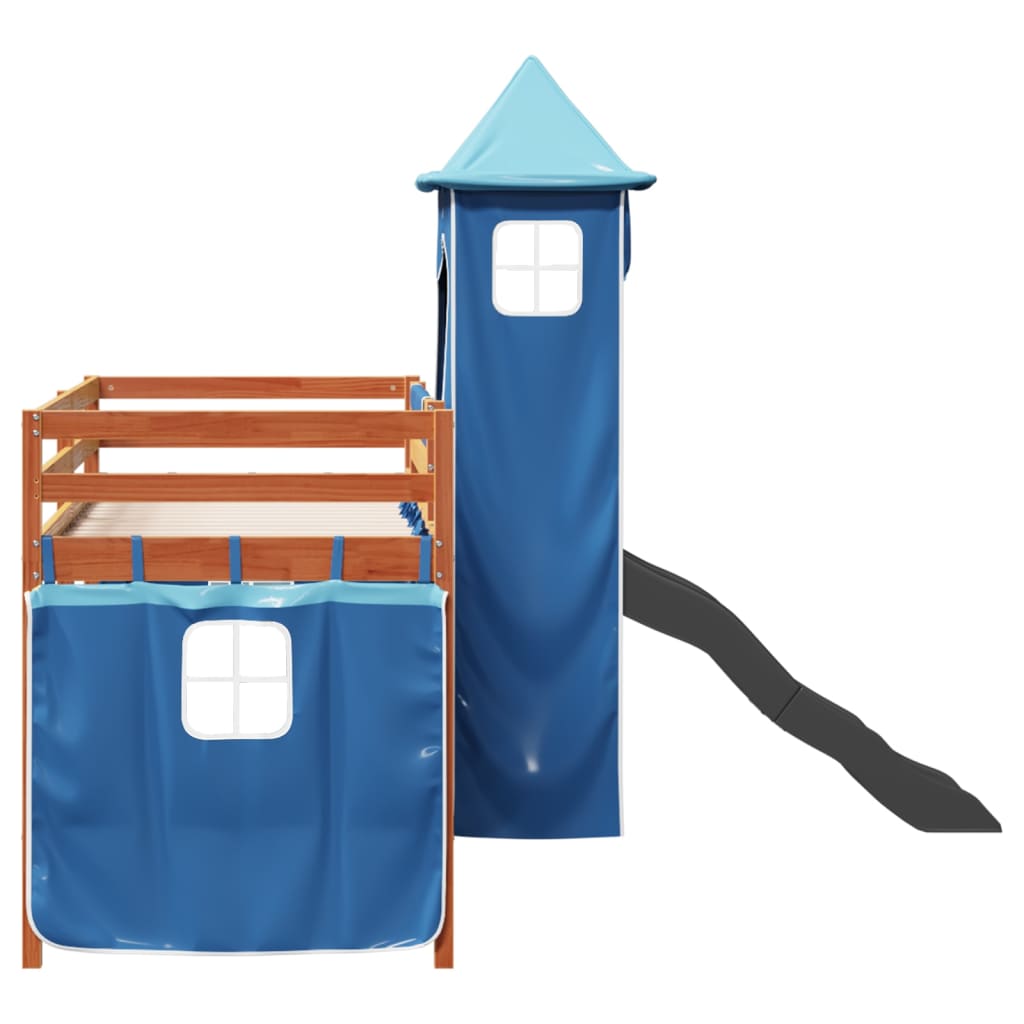 Kids' Loft Bed With Tower Blue Solid Wood Pine