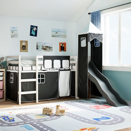 Kids' Loft Bed With Tower Blue Solid Wood Pine