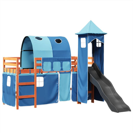 Kids' Loft Bed With Tower Blue Solid Wood Pine