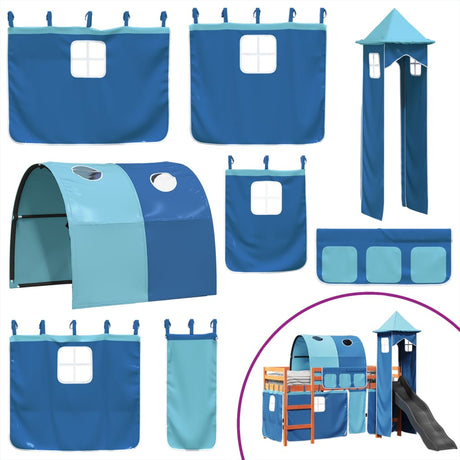 Kids' Loft Bed With Tower Blue Solid Wood Pine