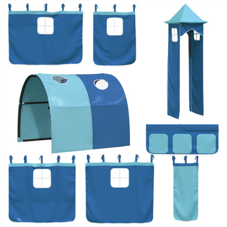 Kids' Loft Bed With Tower Blue Solid Wood Pine