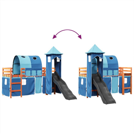 Kids' Loft Bed With Tower Blue Solid Wood Pine