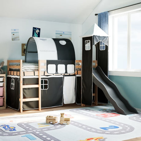 Kids' Loft Bed With Tower Blue Solid Wood Pine