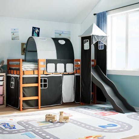 Kids' Loft Bed With Tower Blue Solid Wood Pine