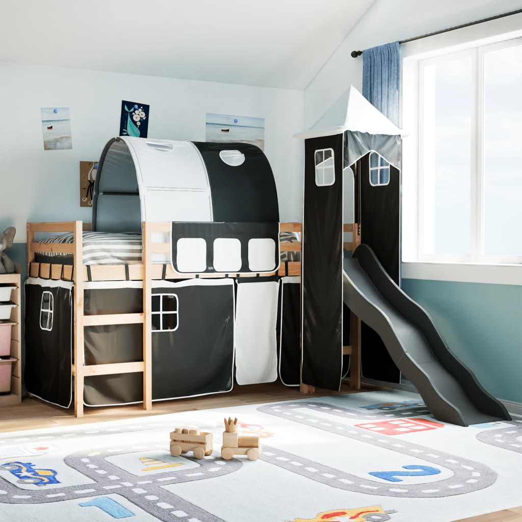 Kids' Loft Bed With Tower Blue Solid Wood Pine