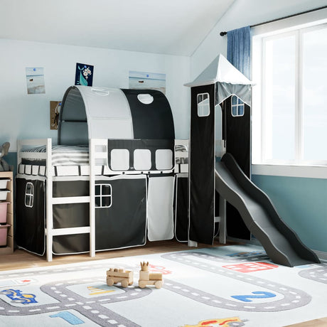 Kids' Loft Bed With Tower Blue Solid Wood Pine