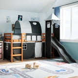 Kids' Loft Bed With Tower Blue Solid Wood Pine