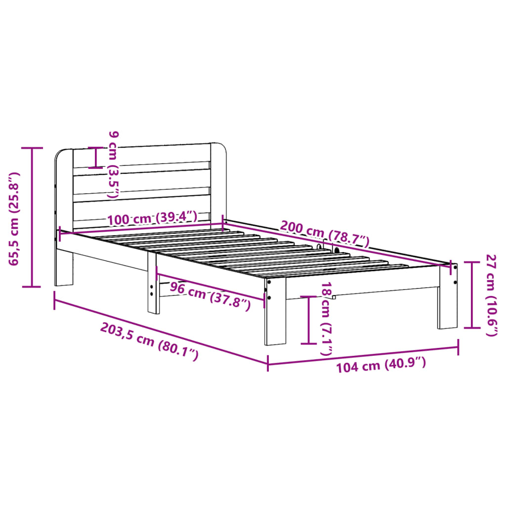 Bed Frame without Mattress Wax Brown 100x200 cm Solid Wood Pine